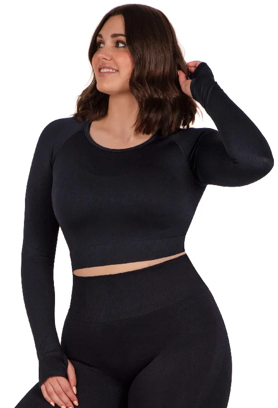 Affordable high-support sports bras-Seamless Long Sleeve Crop Thermal Top