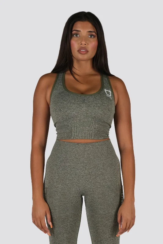 Sports bras for active outdoor sports-Seamless Movement Sports Bra - Khaki Marl