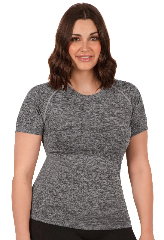 Sports bras with wide straps for support-Seamless Short Sleeve Active Marle Tee