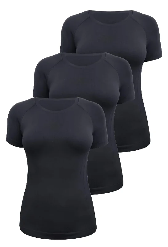 No-show sports bras for smooth fit-Seamless Short Sleeve Active Tee - 3 Pack