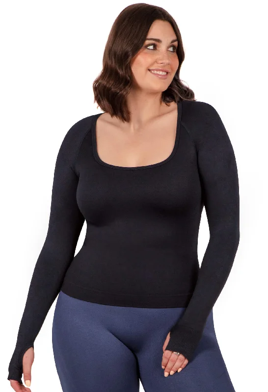 Sports bras for extreme physical activity-Seamless Square Neck Long Sleeve Thermal Top