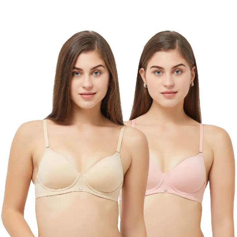 Wireless bras with a focus on comfort during caring living routines-Semi/Medium Coverage Padded Non Wired T-shirt Bra with Detachable Straps (PACK OF 2) CB-125 Wireless bras with a focus on comfort during caring living routines-Semi/Medium Coverage Padded Non Wired T-shirt Bra with Detachable Straps (PACK OF 2) CB-125
