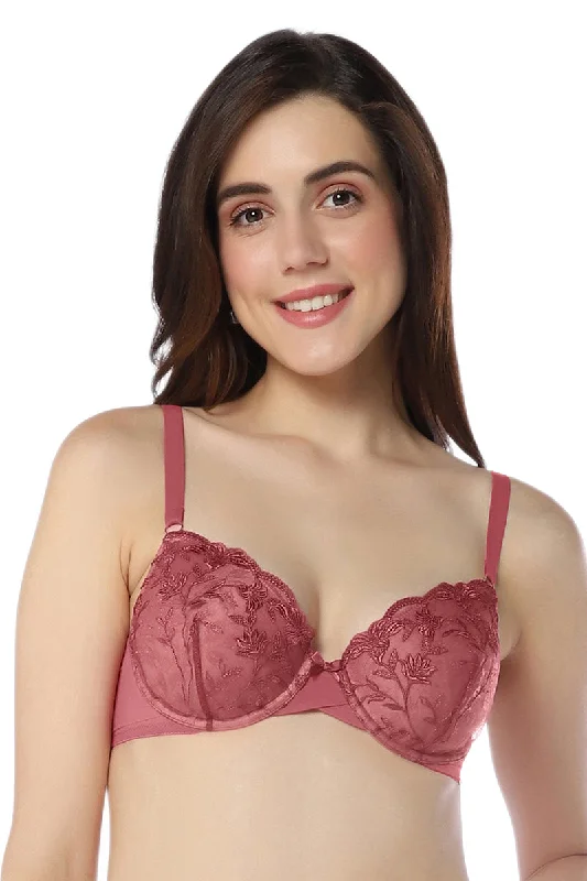 Designer bras for luxury lingerie-Sheer Luxe Padded Wired Demi Bra - Autumn Rose & Dusty Rose Designer bras for luxury lingerie-Sheer Luxe Padded Wired Demi Bra - Autumn Rose & Dusty Rose
