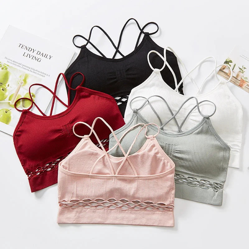 Contour bras for smooth lines-Flourish Pack of 3 Soft Cross Strips Yoga And Gym Padded Sports Bra For Girls 141