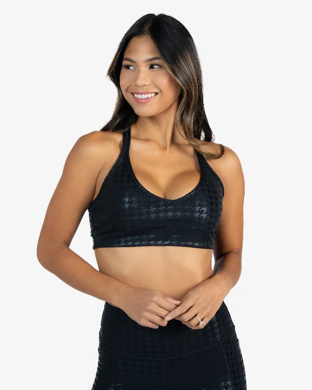 Compression-style sports bras for women-Skin Move Bra - Black Houndstooth