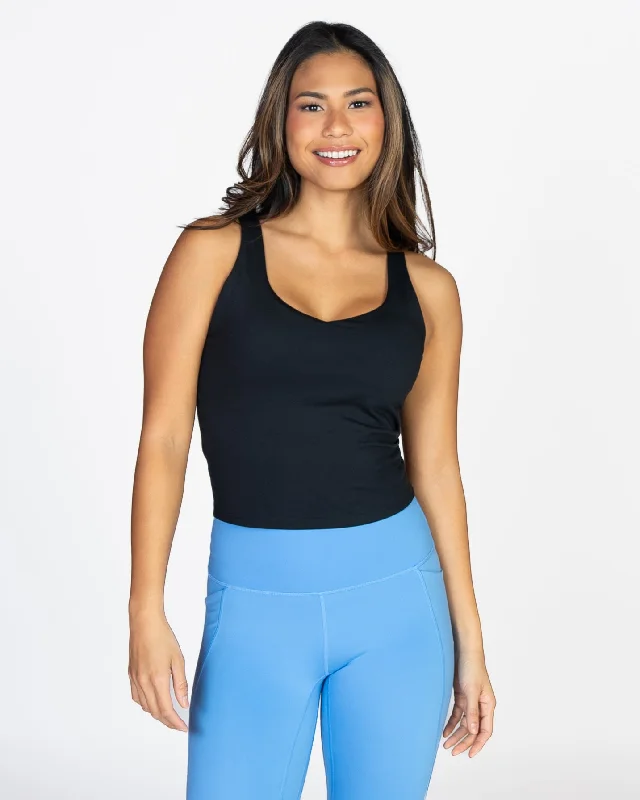 Comfortable sports bras for cycling-Skin Shakti Tank (Mid-Length) - Black