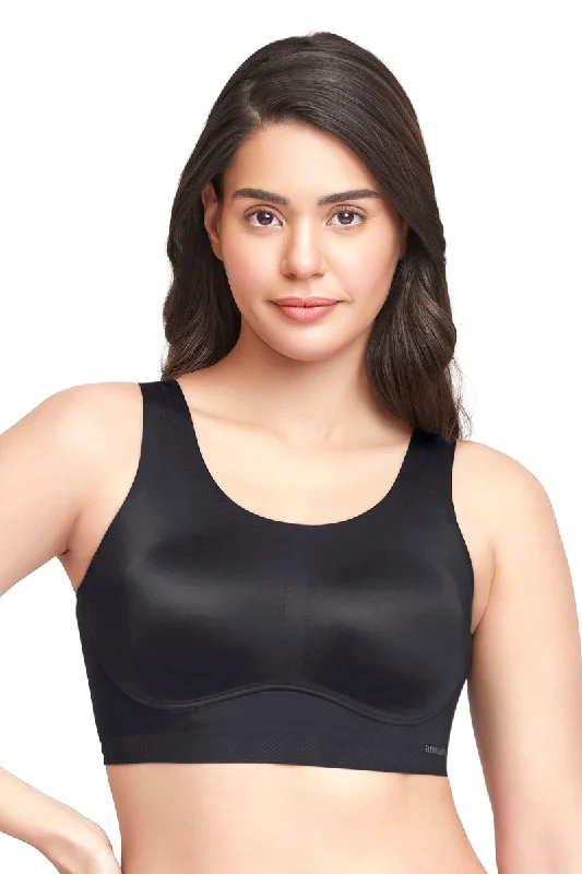 Plus-size bras for full figure-Skins Support Scoop Neck Bra - Black