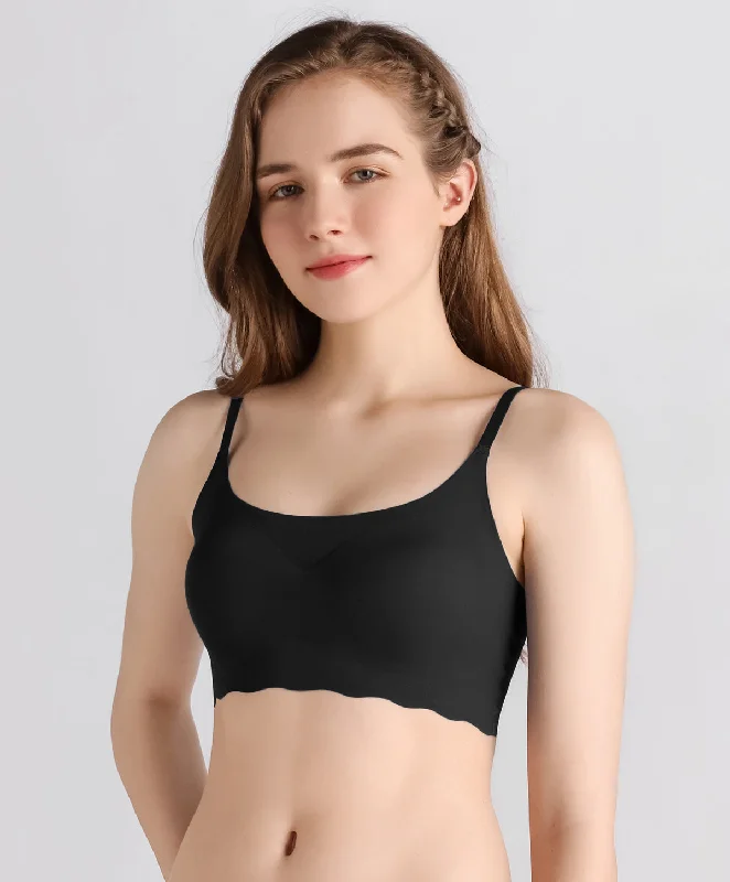 Wireless bras for large busts-Slip On Seam Free Adjustable Straps Bralette