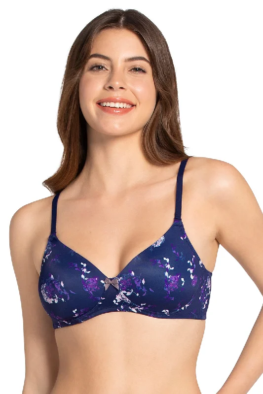 Comfortable bralettes for lounging-Smooth Charm Padded Non-Wired T-shirt Bra - Hydrangea Floral Print