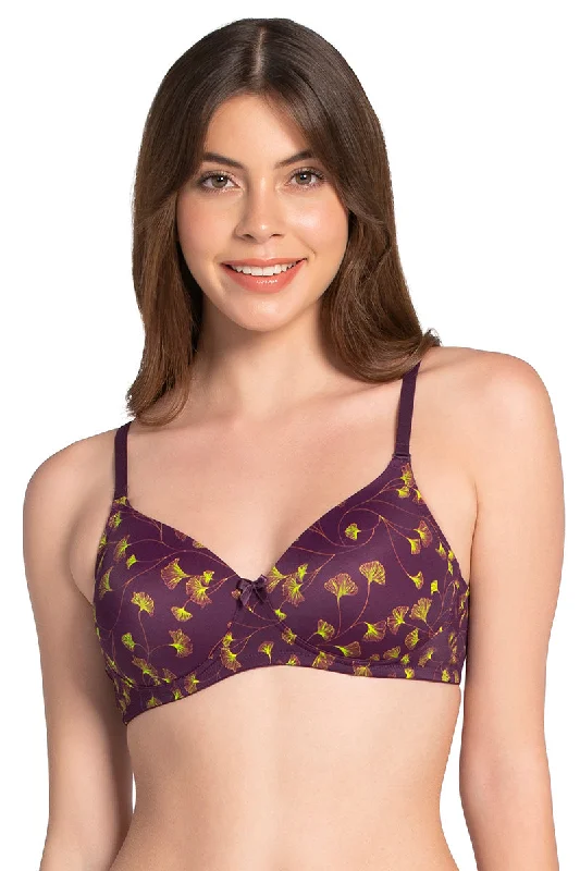 No-show bras for tight-fitting clothes-Smooth Charm Padded Non-Wired T-shirt Bra - Linear Floral Print No-show bras for tight-fitting clothes-Smooth Charm Padded Non-Wired T-shirt Bra - Linear Floral Print
