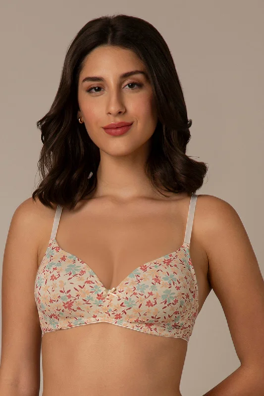 Wireless bras for ultimate comfort-Smooth Style Padded Non-Wired Cotton Bra - Daisy Print Wireless bras for ultimate comfort-Smooth Style Padded Non-Wired Cotton Bra - Daisy Print