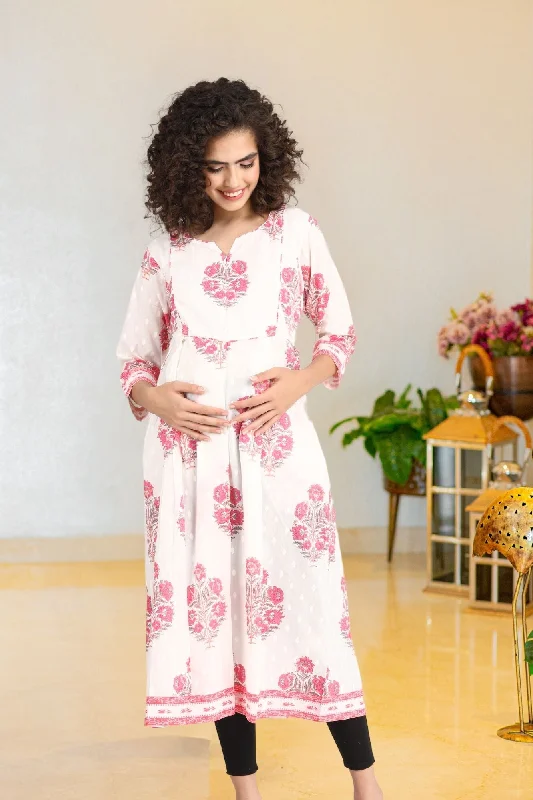 Nursing bras with a smooth, seamless profile under clothes-Snow White Front Zip Nursing Kurta (100% Cotton)