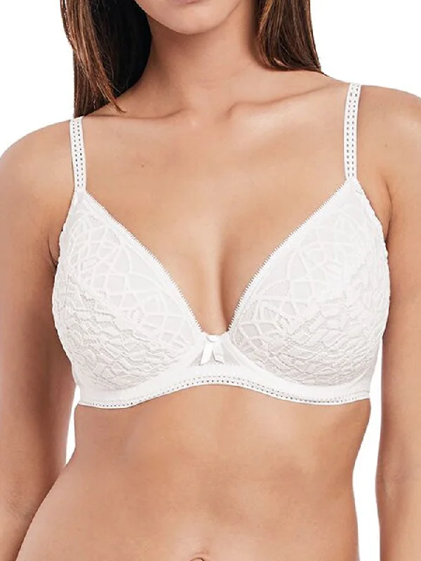 Underwire bras for structured shape-Soiree Lace Plunge Bra - White
