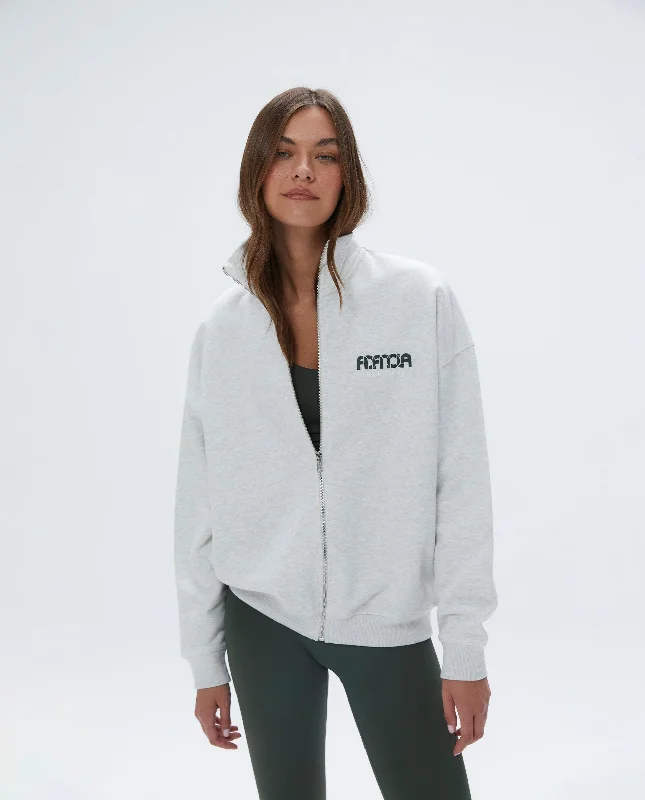 Elastic sports bras for active wear-Sportswear Oversized Full Zip Funnel Sweatshirt - Light Grey Melange / Dark Olive Elastic sports bras for active wear-Sportswear Oversized Full Zip Funnel Sweatshirt - Light Grey Melange / Dark Olive