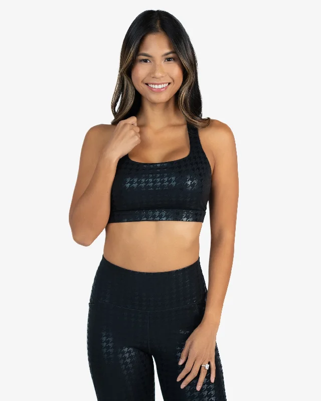Adjustable sports bras for gym use-Square Neck Bra - Black Houndstooth
