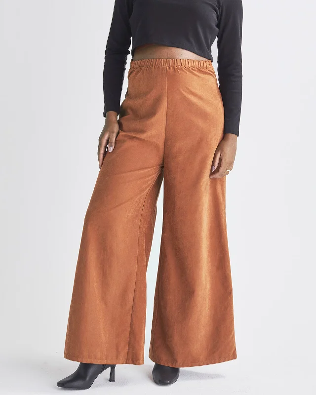 Nursing bras with a focus on comfort during cold winter months and indoor activities with a baby during breastfeeding-Stacie Wide Leg Maternity Pants in Vegan Suede