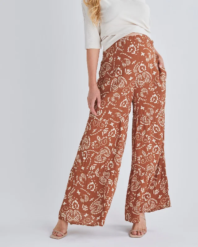 Nursing bras with a focus on style and fashion for everyday wear and casualStacie Wide Leg Maternity Pants in Mahogany Paisley Print