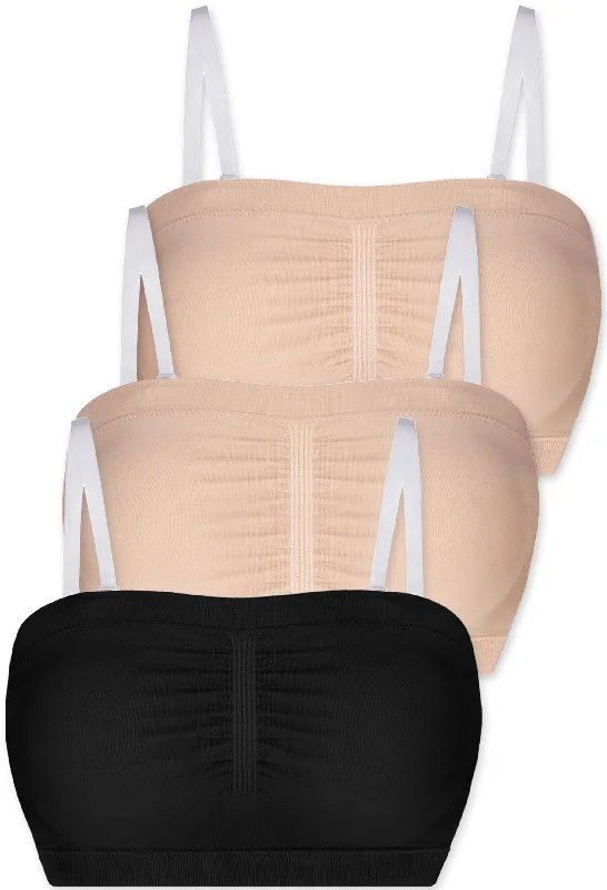 Women's bras for low-impact exercises-Strapless Support Bandeau with Rib Band - 3 Pack Women's bras for low-impact exercises-Strapless Support Bandeau with Rib Band - 3 Pack