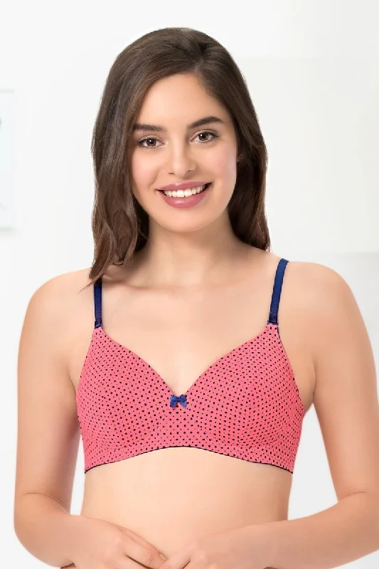 Convertible bras for multiple looks-Delicate Dots Padded Non-Wired T-Shirt Bra - Sun Coral-Blue Pr