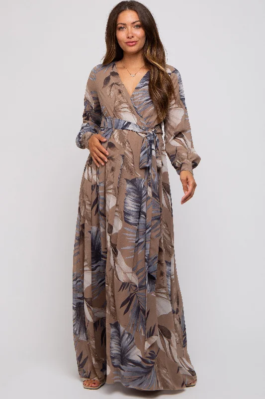 Nursing bras with a focus on ease of use for first-time breastfeeding mothers and new mothers during breastfeeding-Taupe Palm Print Chiffon Wrap Front V-Neck Long Sleeve Maternity Maxi Dress Nursing bras with a focus on ease of use for first-time breastfeeding mothers and new mothers during breastfeeding-Taupe Palm Print Chiffon Wrap Front V-Neck Long Sleeve Maternity Maxi Dress