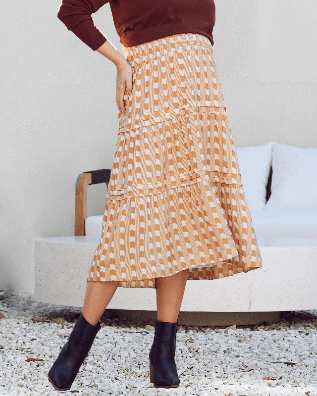 Maternity bras suitable for women with different cup sizes and support-Tracy Maternity Ruffled Midi Skirt in Sandstone Stripe