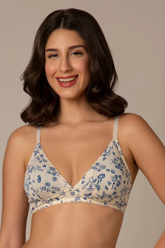Maternity bras for easy nursing access-Trendy Plunge Padded Non-Wired Cotton Bra - Floral Print Maternity bras for easy nursing access-Trendy Plunge Padded Non-Wired Cotton Bra - Floral Print