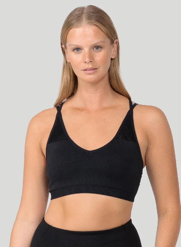 Sports bras for women with fuller figures-Triumph: Triaction Zen Top Black Mesh
