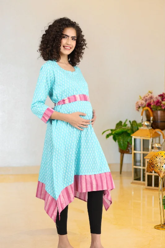 Nursing bras with a focus on support and stability during exercise and workouts during breastfeeding-Turquoise Front Zip Nursing Kurta (100% Cotton) Nursing bras with a focus on support and stability during exercise and workouts during breastfeeding-Turquoise Front Zip Nursing Kurta (100% Cotton)