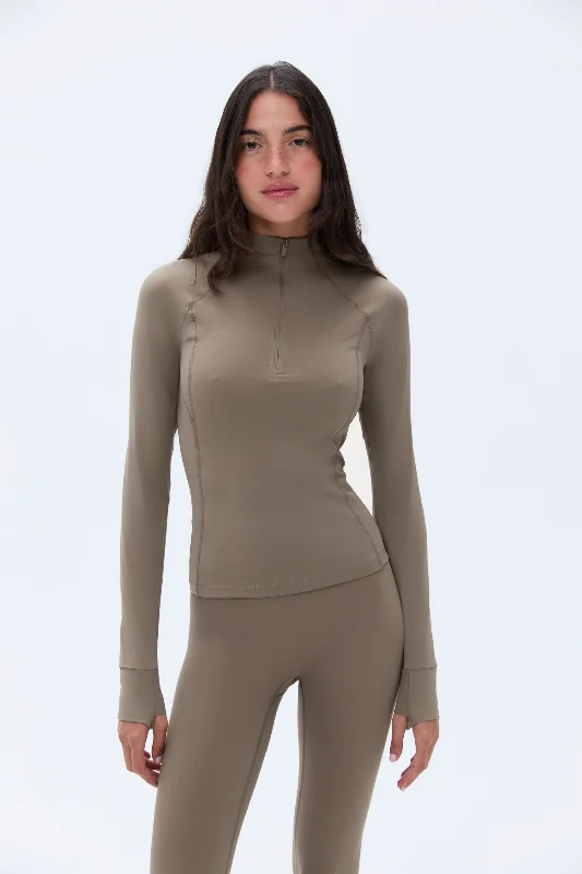 High-performance sports bras for runners-Ultimate Long Sleeve Quarter Zip Top - Cocoa Brown