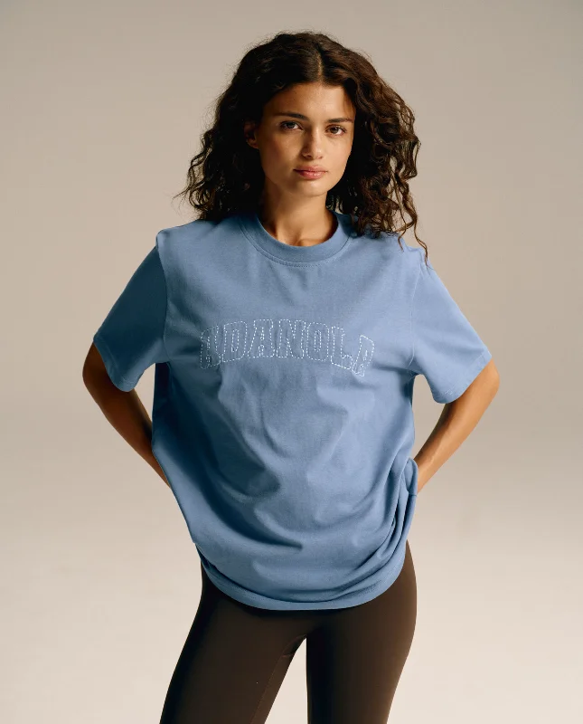 Racerback sports bras for active women-Varsity Stitch Oversized Short Sleeve T-shirt - Vintage Blue