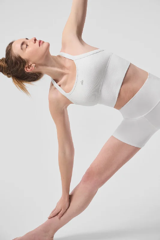 Sports bras for marathon runners-Seamless Ribbed Favorite Bra Tank - White