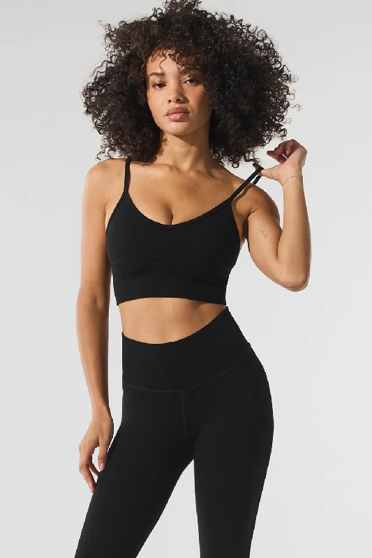Sports bras with breathable fabric-Seamless Winter Warm Plush Delight Bra - Black
