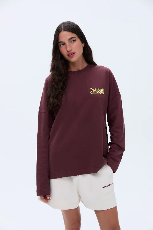 Wireless sports bras for better movement-Trail Washed Long Sleeve Drop Shoulder T-shirt - Burgundy Wireless sports bras for better movement-Trail Washed Long Sleeve Drop Shoulder T-shirt - Burgundy