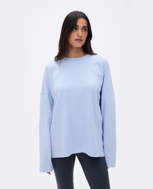 High-performance sports bras for gym-Washed Long Sleeve Drop Shoulder T-shirt - Powder Blue