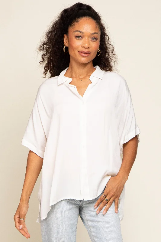 Nursing bras with a focus on support and stability during yoga and Pilates-White Button Up Dolman Short Sleeve Top Nursing bras with a focus on support and stability during yoga and Pilates-White Button Up Dolman Short Sleeve Top