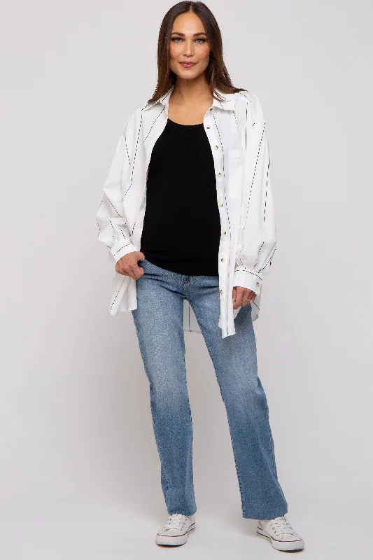 Maternity bras that are compatible with breastfeeding accessories and pillows during breastfeeding-White Striped Puffed Sleeve Maternity Blouse Maternity bras that are compatible with breastfeeding accessories and pillows during breastfeeding-White Striped Puffed Sleeve Maternity Blouse
