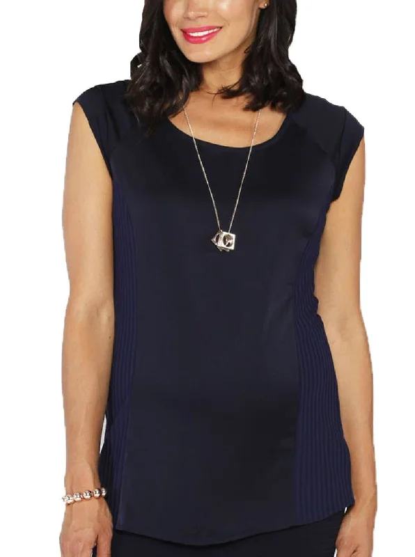 Maternity bras suitable for women with different cup sizes and support during postpartum-Maternity Stretchy Round Neck Top in Navy