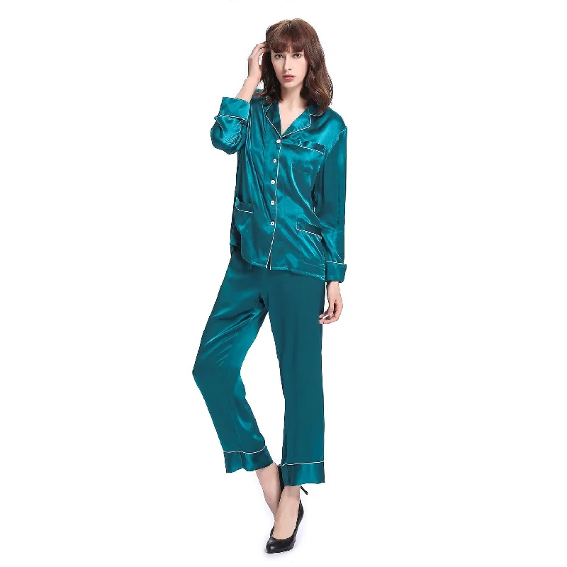 Women's pajamas with soft fabric-22 Momme Chic Trimmed Silk Pajama Set for Women