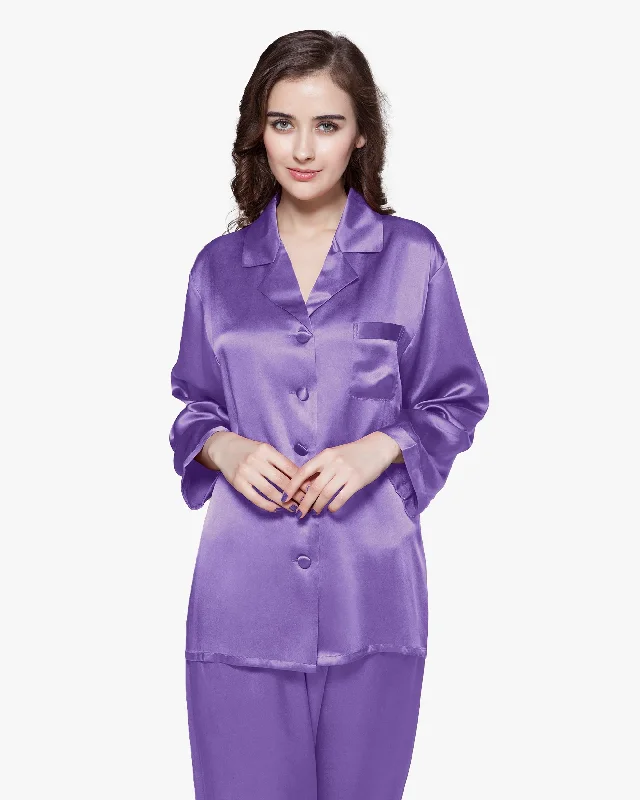 Women's pajamas with cute patterns-22 Momme Full Length Silk Pajamas Set
