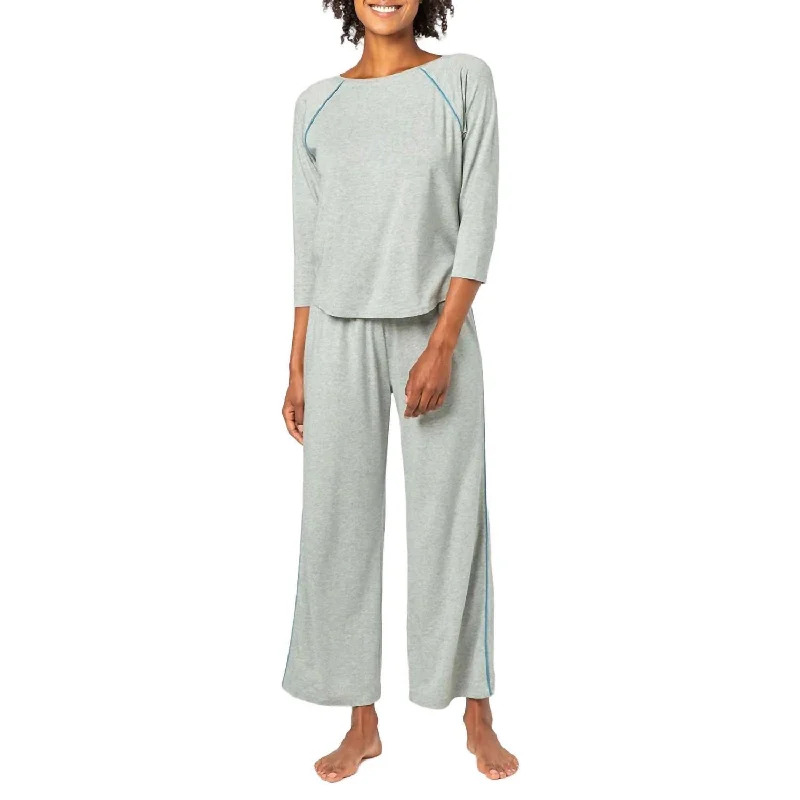 Women's pajamas with long pants-3/4 Sleeve Sleepwear Set In Heather Grey
