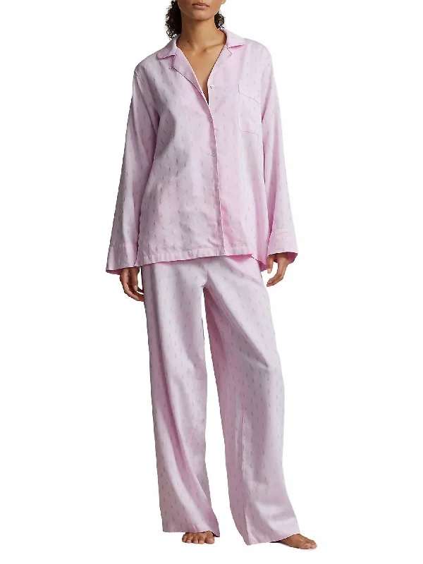 Women's pajamas for a relaxing day-Allover Pony Two-Piece Pajama Set In Prism Pink