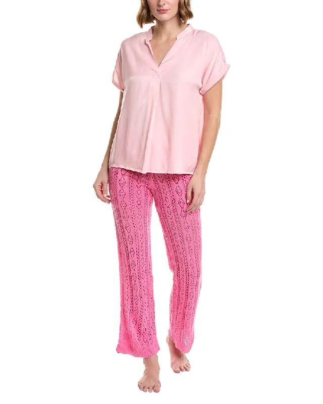 Women's pajamas set with elastic waistband-ANNA KAY 2pc Butterfly Top & Pant Set
