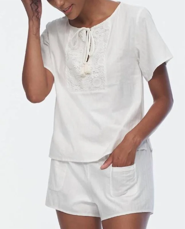 Women's pajamas with buttons for easy wear-Athena 2-Piece Set In White