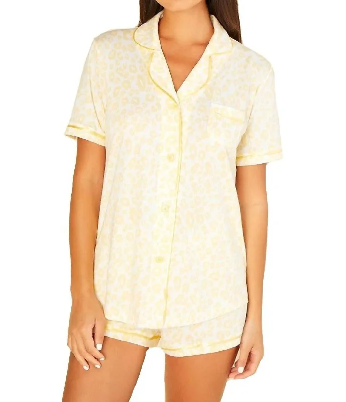Women's pajamas with a cute, feminine look-Bella Printed Short Sleeve Top & Boxer Pajama Set In Animal Limone/limone Women's pajamas with a cute, feminine look-Bella Printed Short Sleeve Top & Boxer Pajama Set In Animal Limone/limone