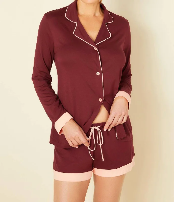 Women's pajamas for cozy nights-Bella Top & Boxer Pajamas In Vino/fiore