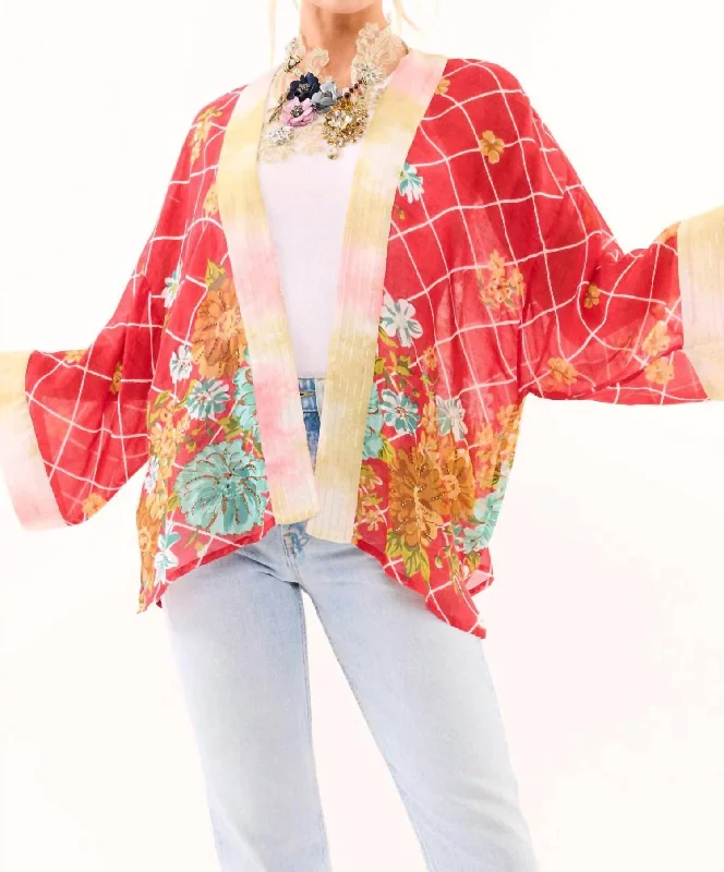 Stylish women's pajamas with trendy prints-Borrocow Beauty Hand Embellished Kimono In Vintage Coral Print