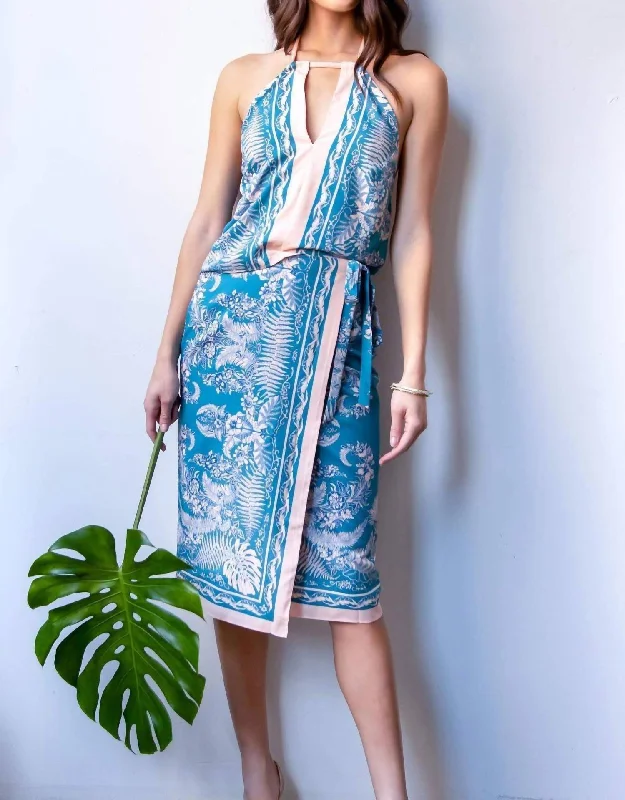 Soft cotton pajamas set for women-Botanical Skirt Set In Teal/pink