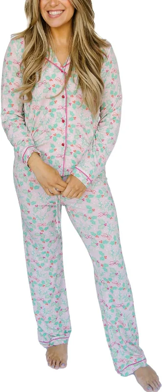 Women's pajamas with short sleeves for summer-Charlotte Jammies In Mistletoe