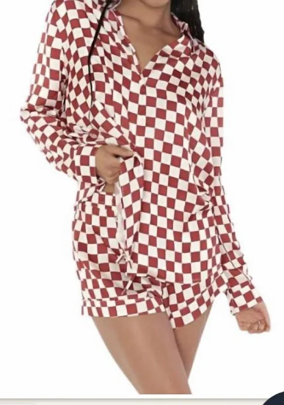 Women's pajamas with an adjustable waistband-Checkered Early Riser Pj Red Checker