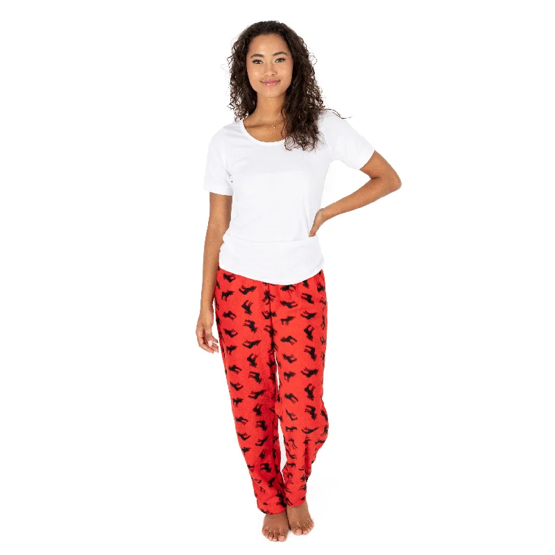 Women's pajamas with silk material-Christmas Womens Fleece Pajama Pants Moose